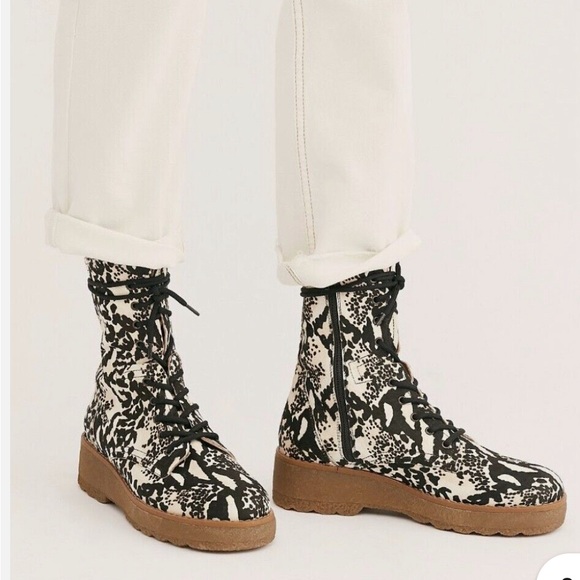 Free People Shoes - Free People Combat Boot Taos Print Cow Hair Lace Up Lug Brown Black Tan …